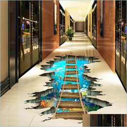 Wall Stickers New 3D Broken Wall Underwater World Wooden Bridge Floor Sticker Ks6658 Drop Delivery Home Garden Dhrwg