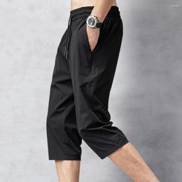 Men's Pants Men Capri Solid Colour Elastic Waist Drawstring 3/4 Length Cropped Trousers Sweatpants 2022