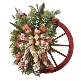 Decorative Flowers Wreaths Farmhouse Waggon Wheels Wreath Christmas Winter Vintage Door Hanging Home Outdoor Decoration Decor Year Gift 221109