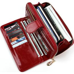 Women Long Wallets Pu Leather Card Holder Oil Wax Fashion Zipper Purses 12 Colours Clutch Bag