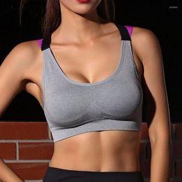 Yoga Outfit Women Push Up Sports Bra Seamless Wire-Free Removable Pad Workout Bralette X-Back Contrast Color Cross Strappy Vest