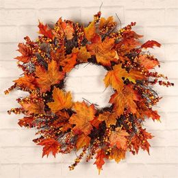 Decorative Flowers Wreaths 1-45CM Fall Door Pumpkin Autumn Colour Maple Leaf Halloween Decor Garland / Christmas 221109