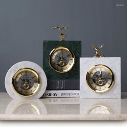 Table Clocks Nordic Clock Small Luxury Marble Desktop Home Living Room Decoration Copper Reloj De Mesa Gift