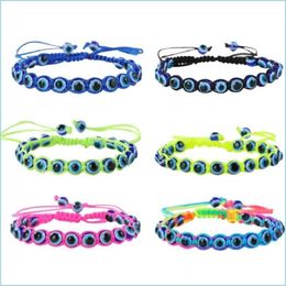 Beaded 20121 Handmade Braceletsturkey Blue Evil Eye Charm Bracelet For Women Braided String Rope Fatima Beads Chain Bangle Fashion J Dh1Vn