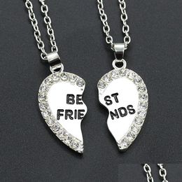 Pendant Necklaces Pendant Necklace Women Men Best Friend Heart Sier Gold 2 Pendants Bff Friendship Chain Necklaces Drop Delivery Jewe Dhram