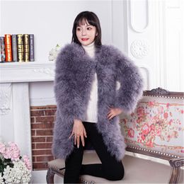 Women's Fur 2022 Quality Turkey Ostrich Feather Vest Winter Women's Long Coats Trendy Female Jackets Light Luxury Lady Outerwear