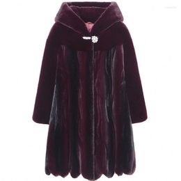 Women's Fur Autumn Winter Woman Water Proof Faux Coats Women Mid-length Warm Hooded Jacket Middle-Aged Lady Plush Coat Outwear T42