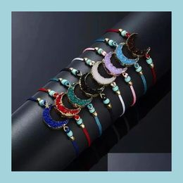 Charm Bracelets Resin Natural Stone Woven Charm Bracelets Crescent Moon Lucky Red String Bracelet With Gift Card Fashion Jewellery Dro Dh9Tc