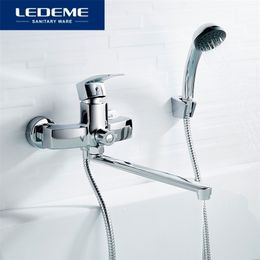 Other Faucets Showers Accs LEDEME Bathtub Faucet Chrome Single Handle Wall Mounted Mixer Tap with Hand Sets Bathroom L2243 221109