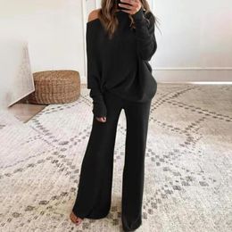 Women's Two Piece Pants 1 Set Stylish Pullover Solid Color Soft Lady Pure Top Rope Pulling