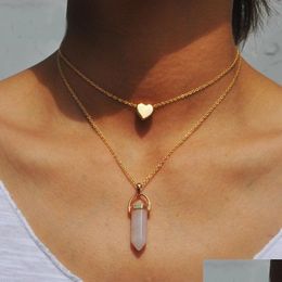 Pendant Necklaces Necklace Gold Jewellery Healing Crystals Amethyst Rose Quartz Chakra Natural Stone Pendants Chain Necklaces Drop Deli Dhvbj