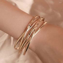 Bangle Fashion Simple Gold Plated Open Cross Bracelet Charm Women's Summer Travel Leisure Party Jewelry Accessories