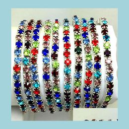 Tennis Wholesale 12Pcs Wristbands Girls Lady Kids Sparking Cz Crystal Stretch Stone Fashion Bracelet Jewelry Party Favors Bangle Dro Dhfwy