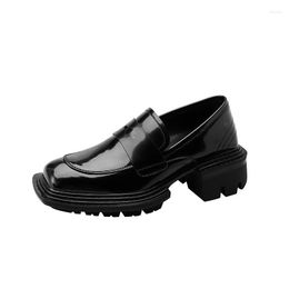 Dress Shoes Patent Women Chunky Heel Slip On British Work Kitten Solid Pumps College Preppy Look Footwear Z822