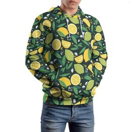 Men's Hoodies Yellow Lemon Print Loose Green Lime Fruit Casual Hoodie Men Long Sleeve Harajuku Design Hooded Sweatshirts Plus Size