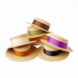 Wide Brim Hats X242 Adult Wheat Straw Hat Summer Sun Cap Multicolor Decorative With Flat Top Beach Caps