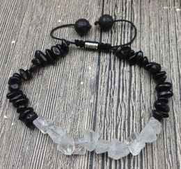 Strand YA3014 Rough Quartz Beads Black Agates Lapis Chips Cord Knotted Adjustable Bracelet