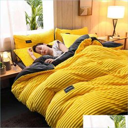 Bedding Sets Thickened Flannel 4Pcs Bedding Set Luxury King Size Comforter Bed Sets Coral Plush Duvet Er Sheet Warm Winter T200326 D Dhug4