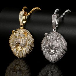 Hip Hop Large Lion Head Pendant Necklace Bling 5A Zircon 18k Real Gold Plated Jewelrys