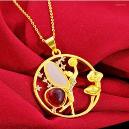 Pendant Necklaces Hi Japan And South Korea Round Flower 24K Gold Necklace For Party Jewellery With Chain Choker Birthday Gift Girl Sweater