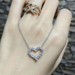 Pendant Necklaces Romantic Lovers Heart Diamond Real Tibetan Silver Party Wedding Pendants Necklace For Women Bridal Charm Jewellery