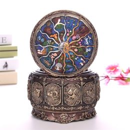 Decorative Objects Figurines Retro Zodiac 12 Signs Music Box Manual Arts 12 Musical Boxes with Led Flash Lights Valentine's Day Birthday Gift L221108