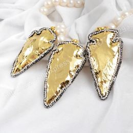 Pendant Necklaces BOROSA 5pcs/lot Druzy Large Full Gold Colour Natural Gems Arrowhead Bead Paved Zircons JAB254 Drusy Jewellery