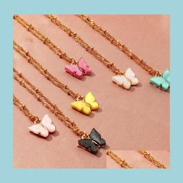 Pendant Necklaces New Ins Butterfly Necklace Women Acrylic Pendant Necklaces Fashion Jewellery Gift For Girls Statement Party Epacket Dhqaw