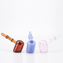 Chinafairprice Y255 Stand Smoking Pipe About 6.1 Inches Hammer Style O Ring Smooth Airflow Tube Tobacco Bowl Colourful Dab Rig Glass Pipes