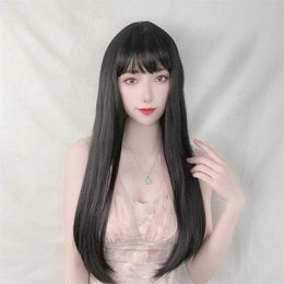 Hair Lace Wigs Straight Air Bangs Long Hair Micro Curl Inner Buckle Temperament Trim Face Chemical Fibre Wig Female