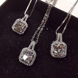 Pendant Necklaces 2ct Lab Diamond Solitaire Necklace Tibetan Silver Choker Statement Women 925 Jewellery With Box Chain