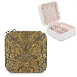 Jewellery Pouches Plumage - Yellow & Grey Storage Box Portable Organiser Fashion Women Damask Feathers