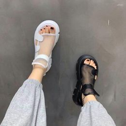 Sandals Women 2022 Summer Fashion Thick-bottomed Breathable Eugene Yarn Mesh Magic Paste Roman Hook & Loop