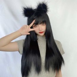 Hair Lace Wigs Female Long Straight Air Bangs Princ Cut Cos Natural Net Red Trim Face Ji Hair Wig Headcover