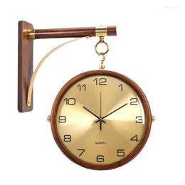 Wall Clocks Luxury Clock Modern Double Sided Wooden Home Decor Copper Accessories Wood Watches Living Room Decoration Gift