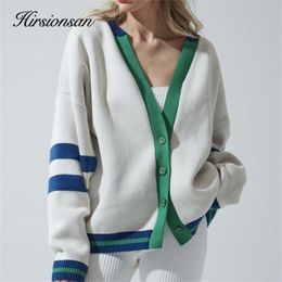 Women's Knits Tees Hirsionsan Vintage V-neck Oversized Women Sweater Winter Casual Warm Knitted Female Cardigan Loose Ladies Jumpers 221109