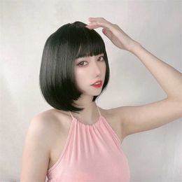 Hair Lace Wigs Wig Female Ji style Bangs Bobo Head Princ Cherolita Short Straight Hair Lovely Round Face Chemical Fibre Headgear