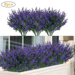 Christmas Decorations 8 Bundles Fake Lavender Plastic Leaves Artificial Flowers Home Greenery for Indoor Outside Garden Yard Wedding Decor 221109