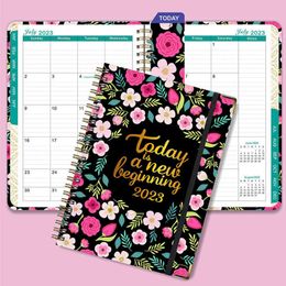 Notepads 2023 A5 Planner Notebooks 365 Daily Weekly Monthly Journal Kawaii Flowers Hard Cover for Girls Boys School Supplies Planner
