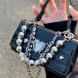Evening Bags Cool Heart Design Women's Chain Shoulder Fashion Y2k Girls Black Square Messenger Retro Female Clutch Purse Handbags