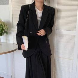 Two Piece Dress Spring Autumn Vintage Blazer Set Women Skirt Suits Double Breasted Blazers Coat High Waist Long Pleated Skirts