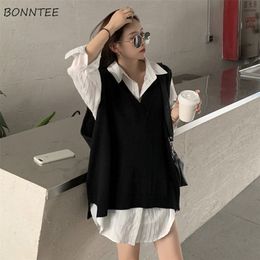 Women's Vests Sweater Vest Women V-neck Pure-black Harajuku Knitted Korean Style Ins All-match Basic Preppy Classic Stylish Arrivals Cosy 221109