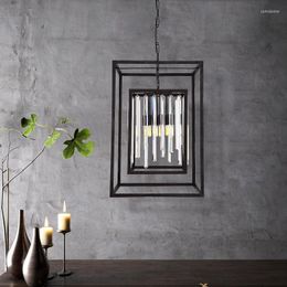 Pendant Lamps American Simple Retro Frame Crystal Chandelier Modern Industrial Style Designer Clothing Store