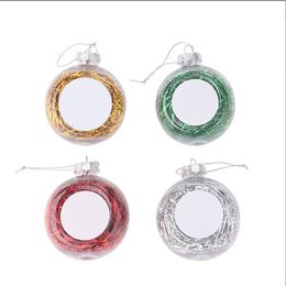 Sublimation 4 colors Pendants Thermal Heat Transfer Christmas Blnak Patch Transparent Ornament Floc Clear Plastic Christmas Ball Pendant DIY Accessories A0013