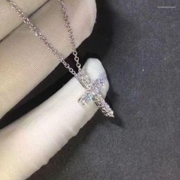 Pendant Necklaces Luxury Female Big Cross Necklace Fashion Bride Wedding For Women Classic Tibetan Silver Diamond