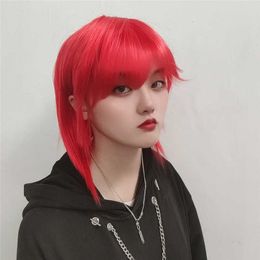 Hair Lace Wigs Wolf Tail Mullet Head Wig Straight Sea King Red Handsome Fashion Short Hair Male Chemical Fiber Headgear Female