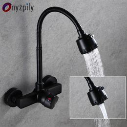 Kitchen Faucets Onyzpily Black Brushed Wall Mounted 2 Models Cold Water Sink 360 Rotation Sprayer Taps 221108
