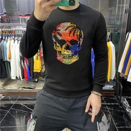 Men's Hoodies And Winter Autumn Fashion Round Neck Leisure Warm High Quality Skull Rhinestone Men's Hoodie Slim Fit Sweatshirt