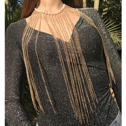 Choker 2022 Geometric Long Metal Chain Tassel Pearl Necklace Women Silver Gold Alloy Fringe Bohemian Costume Jewellery