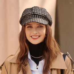 Visors Women Fashion Autumn Winter Visor Hat Female Plaid Vintage Cap Mujer Octagonal Hats Ladies Boina Caps Gorros Viseras Deportivas